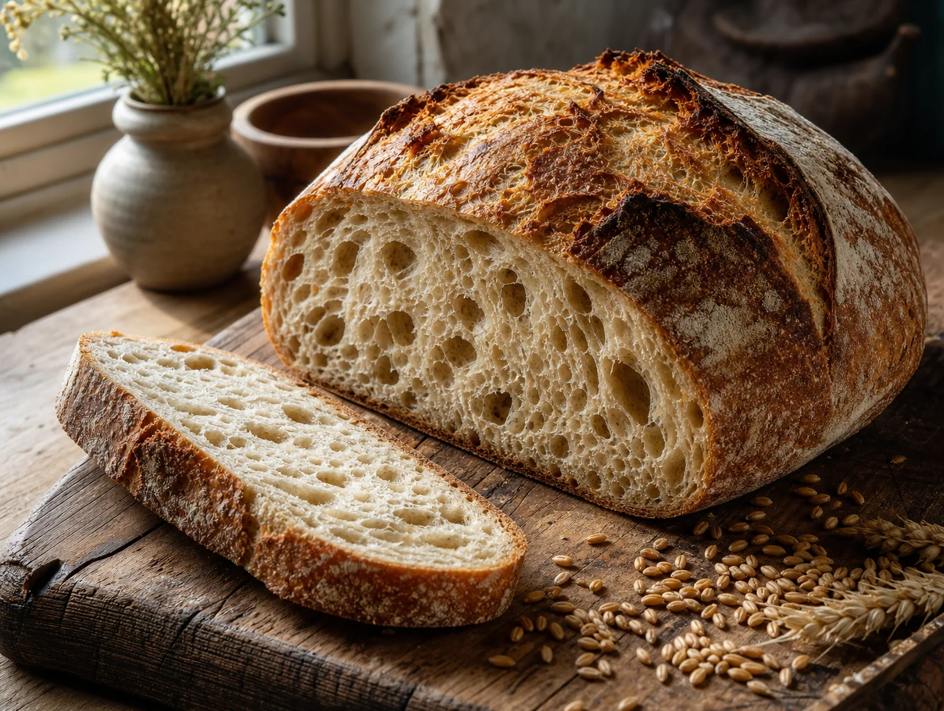 Rustikales, knusprig gebackenes Sauerteigbrot